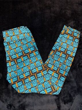 LuLaRoe Bright Teal and Orange Halloween Monster Print Leggings
